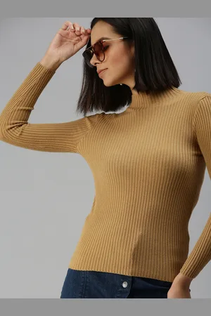SHOWOFF Women Camel Brown Knitted Top