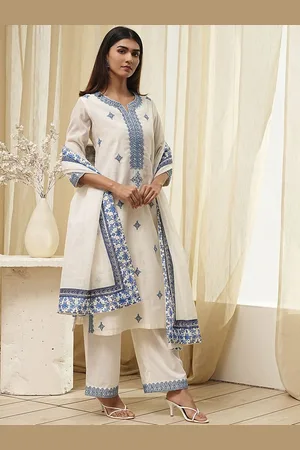 Biba Women Floral Embroidered Regular Thread Work Kurta with Palazzos & With Dupatta