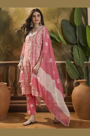 Sangria Floral Printed V Neck Straight Kurta Trouser With Dupatta