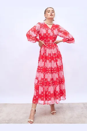 Styli Floral Print Bell Sleeve A-Line Maxi Dress