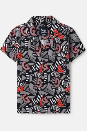 Blue Giraffe Boys Opaque Printed Casual Shirt