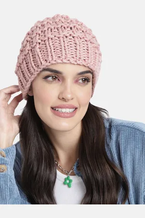 Magic Needles Unisex Pink Hand Knitted Self Design Beanie