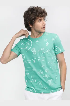 LocoMotive Men Green & White Typography Printed Round neck Slim Fit T-shirt