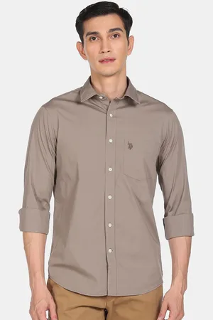 U.S. Polo Assn. U S Polo Assn Men Brown Solid Casual Shirt