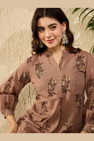 Kalini Women Floral Printed Mandarin Collar Longline Top