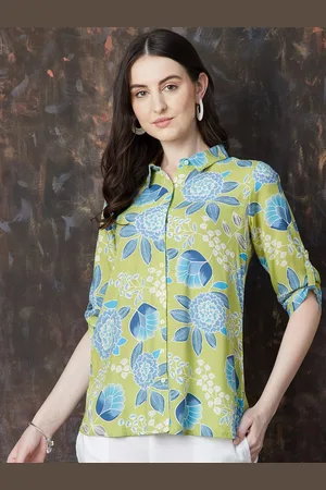 Lifestyle Floral Printed Shirt Collar Kurti