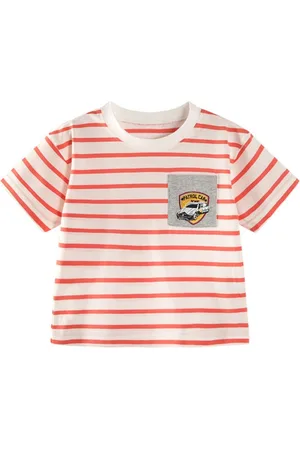 LULU & SKY Boys Striped Round Neck Cotton T-shirt