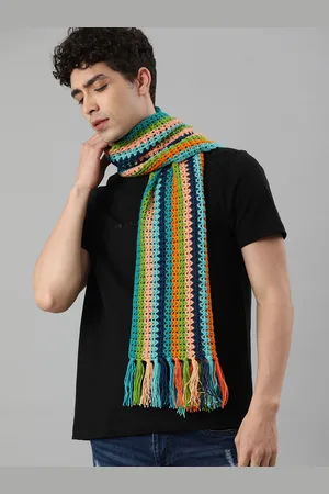 Magic Needles Unisex Multicoloured Self Design Knitted Scarf With Tassels