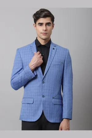 CANTABIL Men Blue Checked Single-Breasted Formal Blazer