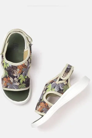 YK Girls Navy Blue & Mint Green Printed Sports Sandals
