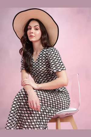 DressBerry Flared Sleeve Crochet A-Line Midi Dress