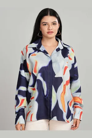 HERE&NOW Women Relaxed Fit Spread Collar Abstract Printed Cotton Casual Shirt