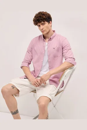 The Bear House Men Button-Down Collar Solid Cotton Casual Shirt
