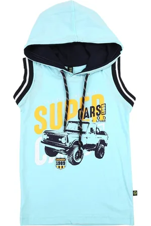 V-Mart Boys Printed Hooded Sleeveless Cotton T-shirt
