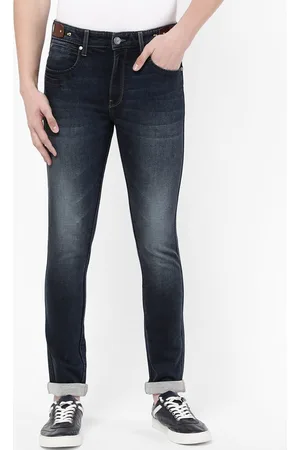 Wrangler Men Blue Skanders Slim Fit Low-Rise Heavy Fade Stretchable Jeans