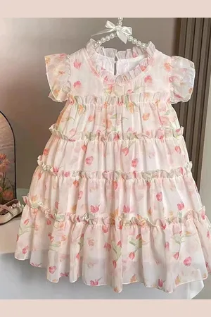 LULU & SKY Girls Floral Printed Empire Knee Length Dress