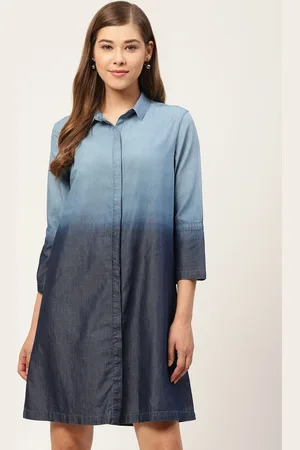 Xpose Blue Tie and Dye Dyed Denim Shirt Dress