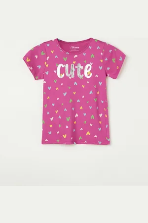 Lifestyle Girls Geometric Printed Round Neck Short Sleeves Cotton T-shirt
