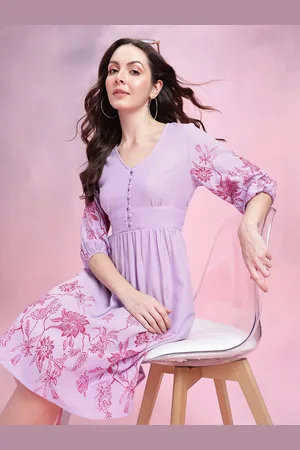DressBerry Floral Printed Puff Sleeve Fit & Flare Dress