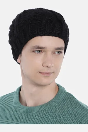 Magic Needles Men Black Woollen Handknitted Cable Beanie