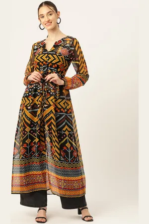 DressBerry Ethnic Motifs Print Puff Sleeve Maxi Longline Top