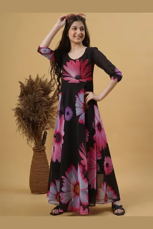 BAESD Girls Floral Printed Georgette Maxi Dress
