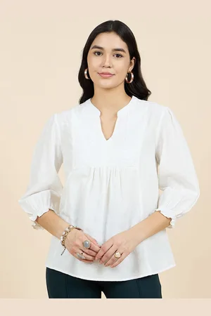 Gipsy Woman Mandarin Collar Puff Sleeve Cotton Top
