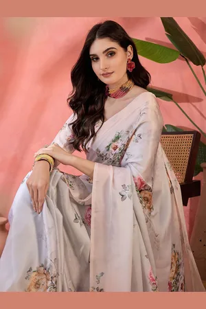 Sangria Women Floral Printed Indie Florals Saree with Unstitched Blouse