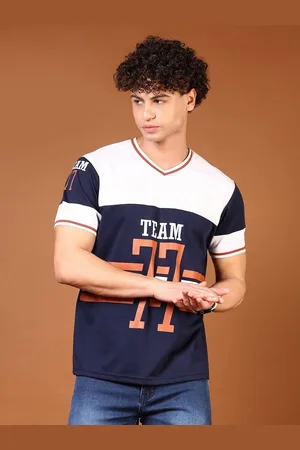 V-Mart Men Varsity Printed V-Neck Cotton T-shirt