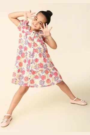 Fabindia Girls Floral Printed Cotton A-Line Dress