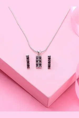ESTELE Rhodium Plated Amore Bar Pendant Set with Crystals