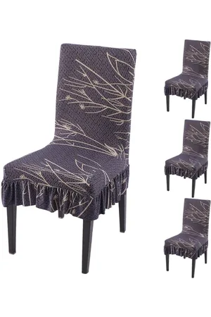 HOKIPO Set Of 4 Grey Printed Frill Chair Covers