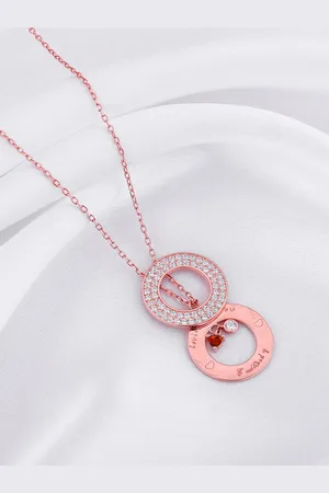 GIVA 925 Sterling Silver Rose Gold-Plated CZ-Studded Circle Pendant With Chain