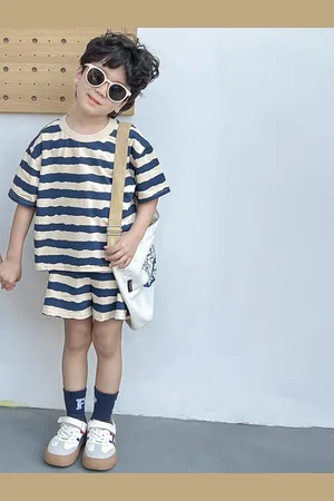 LULU & SKY Boys Striped T-shirt with Shorts