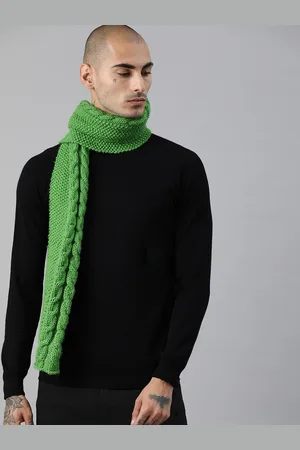 Magic Needles Unisex Olive Green Cable Design Knitted Scarf