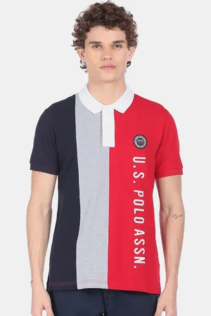 U.S. Polo Assn. U S Polo Assn Men Red Colourblocked Polo Collar Pure Cotton T-shirt