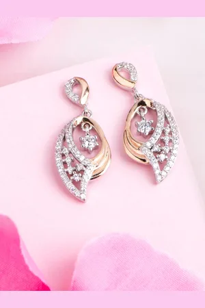 Zavya Women Rhodium-Plated CZ Studded Sterling Silver Contemporary Drop Earrings