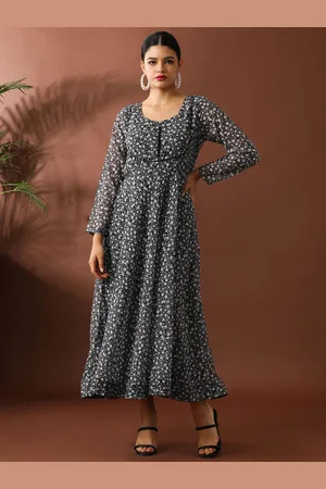 Jaipur Women Floral Printed Round Neck Georgette A-Line Dress