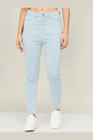 Lifestyle Women Blue Cotton Crop Jeans