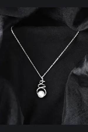 CLARA Rhodium Plated 925 Sterling Silver Pearls Pendant with Chain