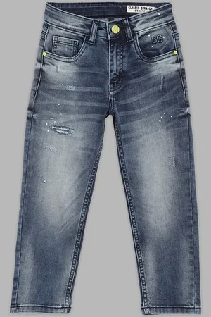 Blue Giraffe Boys Blue Low Distress Heavy Fade Stretchable Jeans