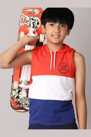V-Mart Boys Colourblocked Hood Cotton T-shirt