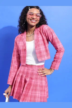 Tokyo Talkies Women Blazer And Matching Pleated Skirt Co-Ords