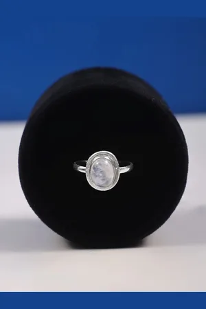 Exotic India Rainbow Moonstone Oval Shape Sterling Silver Designer Ring