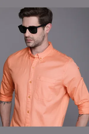 WROGN Men Orange Solid Pure Cotton Slim Fit Casual Shirt