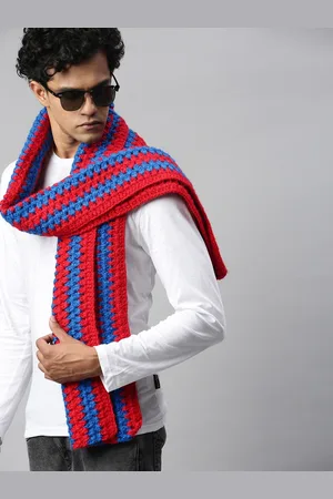 Magic Needles Unisex Red & Blue Self Design Scarf