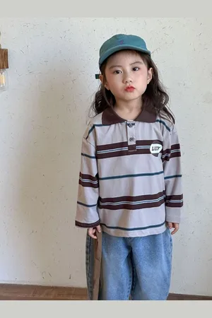 LULU & SKY Girls Striped Polo Collar Cotton Relaxed Fit T-shirt