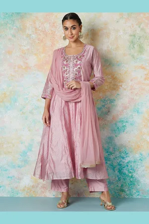 Lifestyle Floral Yoke Design Thread Work Chanderi Silk Kurta With Pyjama