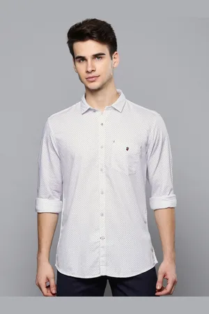 Louis Philippe Men White Slim Fit Printed Casual Shirt