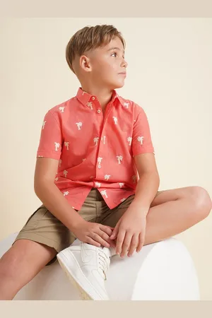 JACK & JONES Boys Spread Collar Conversational Printed Cotton Casual Shirt